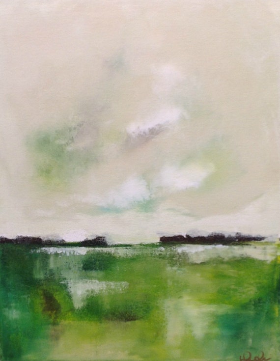 Green Landscape Seascape Original Painting- Green Landscape 16 x 20