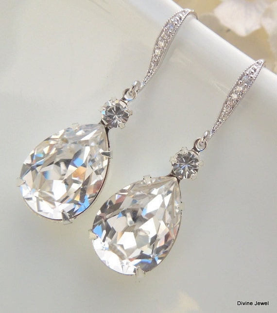 Crystal Swarovski Earrings Bridal Rhinestone Earrings teardrop