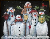 Tole Painting Pattern, Glacier Men or Snowmen, Group of Snowmen, White Snowmen, Instructional Pattern, Five White Snowmen, Winter Scene, DYI