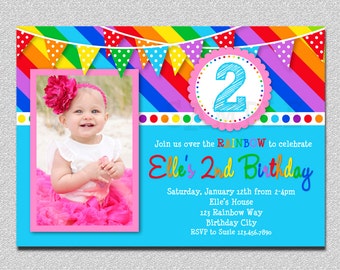 Rainbow Birthday Invitation Rainbow Birthday Party Invitation