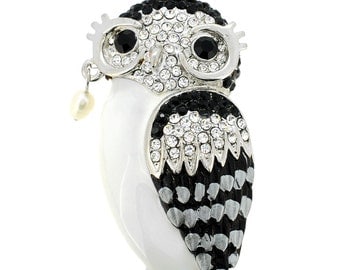 Black & White Crystal Owl Brooch/Pendant 1001982