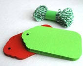 24 Christmas TAGS, Christmas Gift red and lime Cardstock tags and Twine A857 Il_170x135