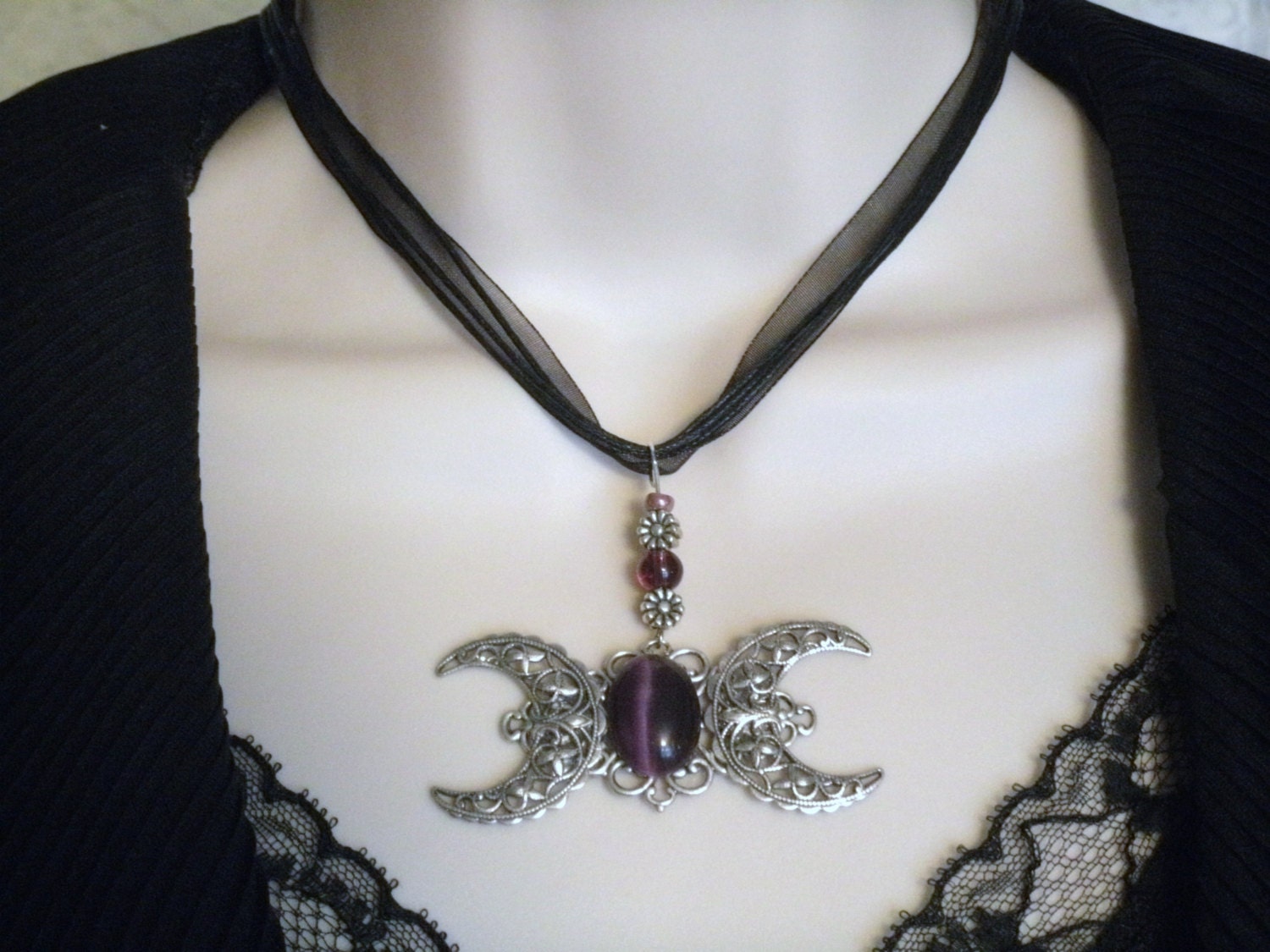 Triple Moon Goddess Necklace wiccan jewelry pagan jewelry