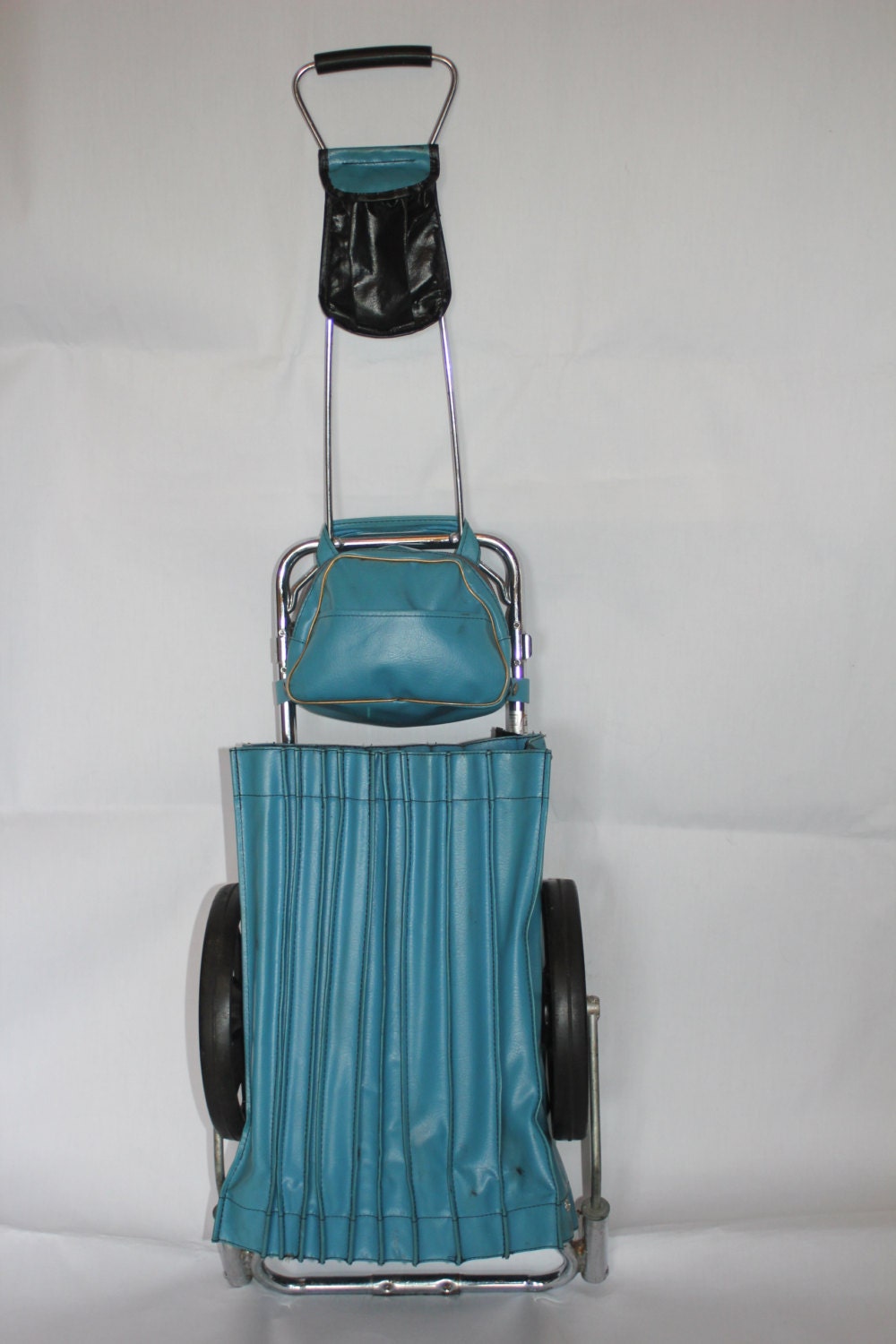 Vintage Golf Bag Pull Cart Turquoise