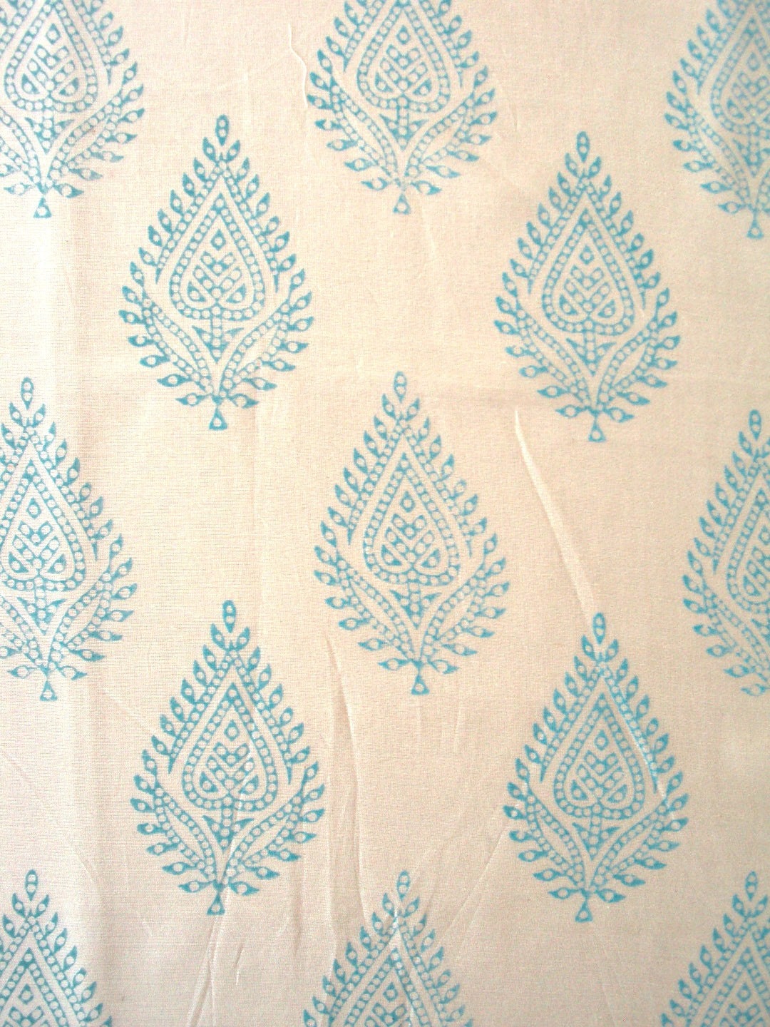 hand printed chanderi fabric white with blue block print 1