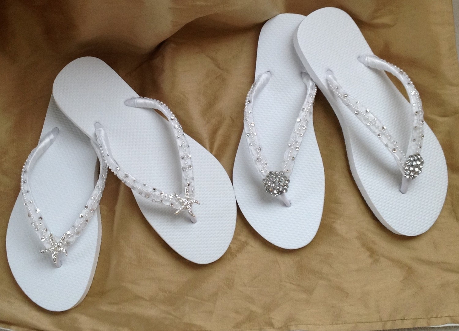 Bridal Flip Flops In White With Tropical Starfish Perfect