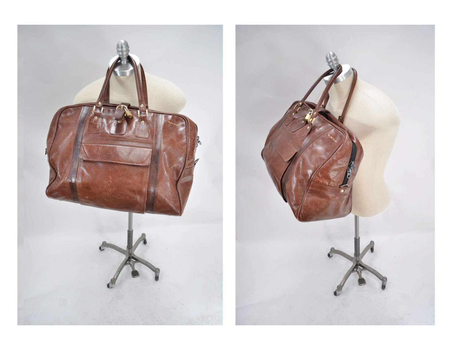 vintage leather bag carry on bag weekender tote by andyhaul