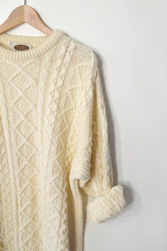 Vintage Cream Irish Wool Fisherman Sweater men's xl