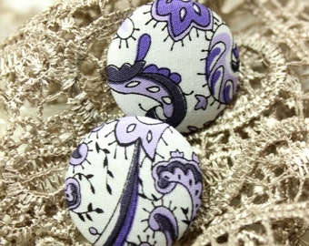 Fabric Buttons - Violet Tropical Fern Picture White Fabric Buttons,1 inch. (6 in a set)