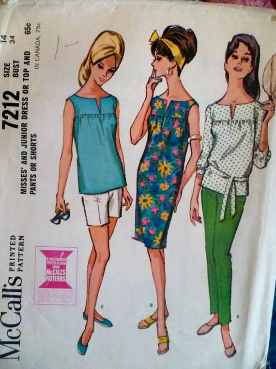 60s Dress Cigarette Pants Shorts Pattern McCalls 7212 Bust 34 Mad Men