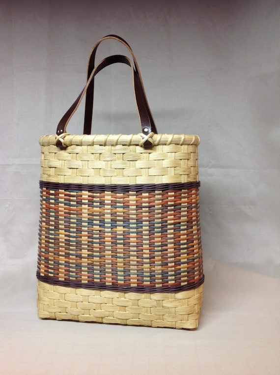 Hand Woven Double Wall Tote Basket Brown Accents by DiannesBaskets