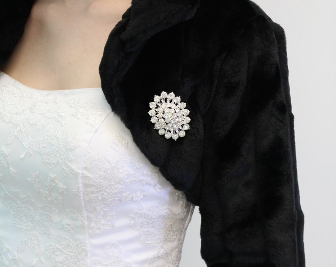 7 Days Sale Bridal fur bolero, Black Faux Fur Bridal Jacket, faux fur wrap, faux fur shrug, faux fur jacket, Wedding Jacket. 900MM-BLK