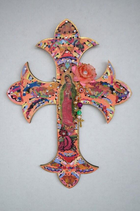 Virgen de Guadalupe Wooden Cross Religious Mexican Art