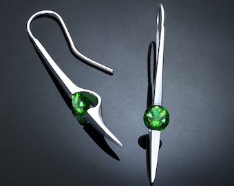 green topaz earrings, dangle earrings, statement earrings, modern earrings, Argentium Silver, bold Jewelry, statement jewelry - 2444