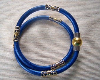 Bracelet Sapphire Blue Leather Wrap Bracelet