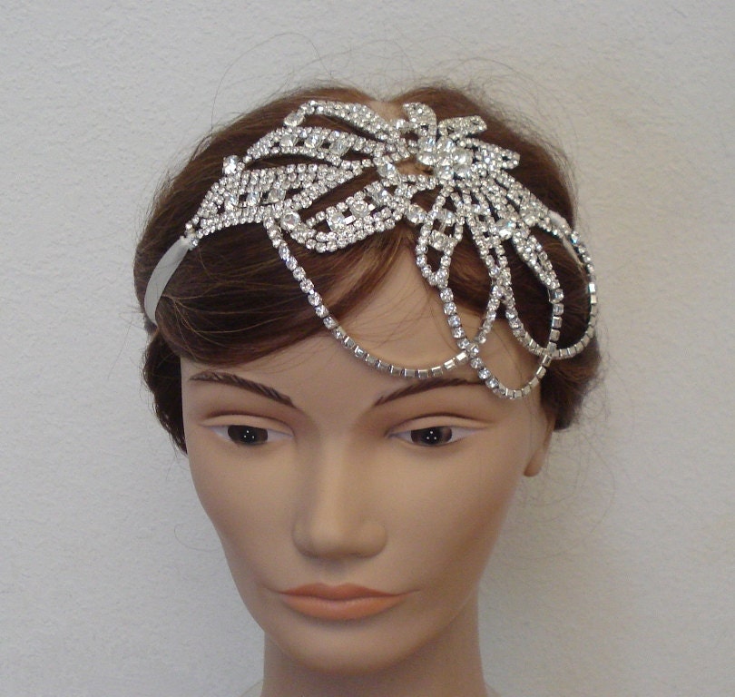 Rhinestone Bridal Headband Attached to a Pure by glamorbydesign