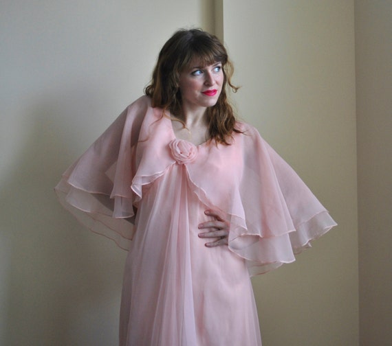 ... 1970s Formal Dress - Medium Large Pink Prom Dress - Vintage Prom Dress