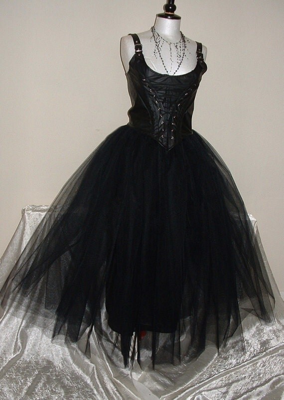 black tutu skirt maxi net tulle goth fantasy rock by darkestdreams