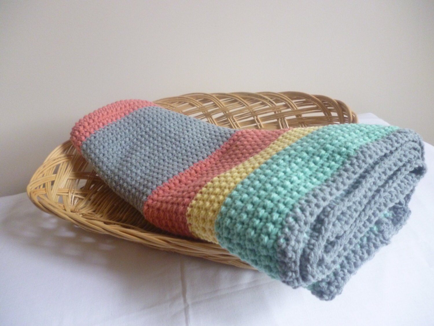 Crochet heirloom baby blanket unisex orange grey yellow