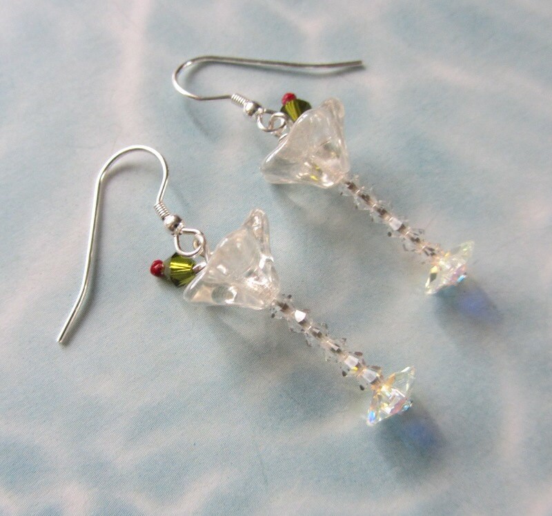 Martini Glasses Earrings with Olive and a Pimento Artisan