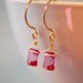 Pink Topaz Earrings Emerald Cut AAA Semiprecious Gemstone Fuchsia Hot Pink Wire Wrapped Gold Jewelry Complimentary Shipping