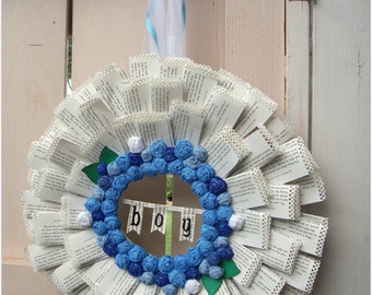 Handmade Book Wreath crepe roses Large size