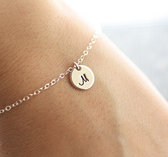 Sterling Silver Initial Bracelet Initial Charm Dainty