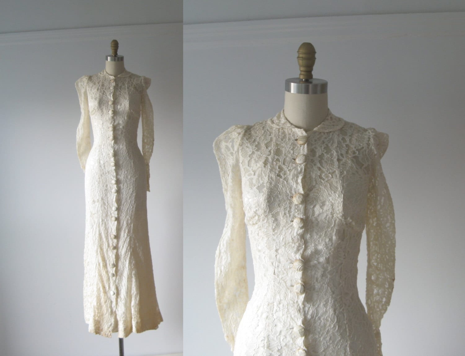 vintage 1930s wedding dress / 30s lace dress