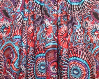 SPECIAL--Blue and Red Collage Print Pure Cotton Lawn Fabric--One Yard