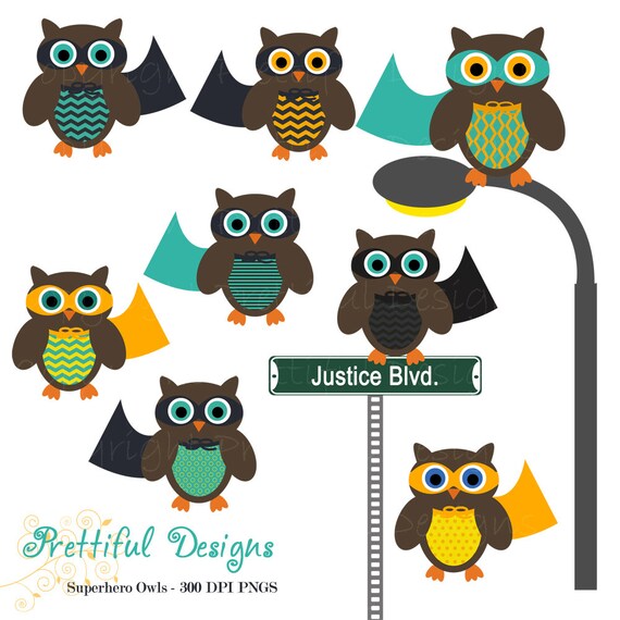 Superhero Owl Clip Art for Digital Scrapbooking, Invitations, Paper Goods, Card Making Il_570xn