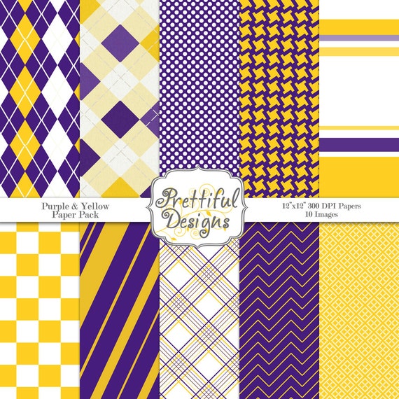 35% OFF SALE Digital Paper Pack Commercial Use -Sports Team Colors Purple and Yellow (627) Il_570xn