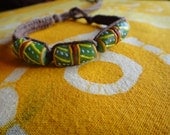 Green Ghanaian Glass African Trade Bead Hemp Bracelet / Anklet