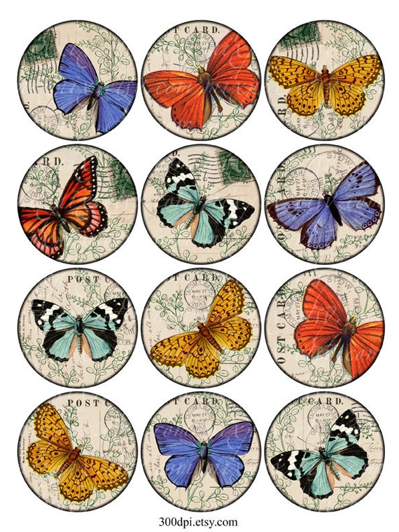 round inch 2 printable stickers Vintage Background Tags inch Digital 2.5 butterflies Printable