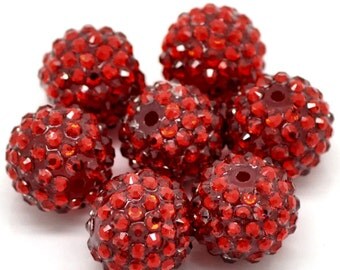 8 Crimson Red Beads Acrylic Rhinestone Resin Balls 18mm Simply Stunning - BD122