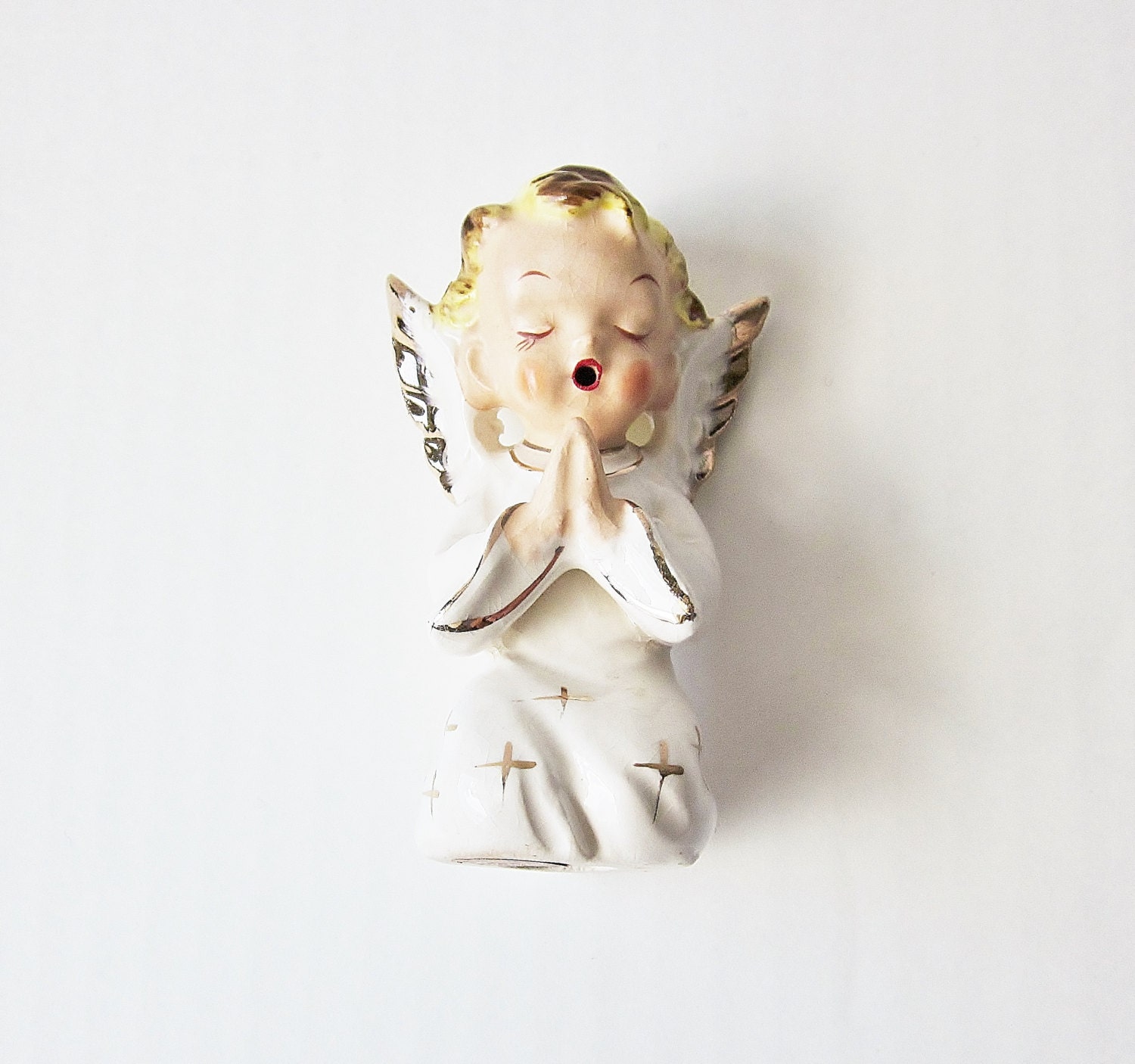 Praying Angel Figurine 1950s 1960s Vintage Japan Hand Painted