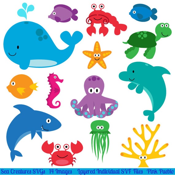 Sea Creatures SVGs Fish Ocean Animals Cutting Templates