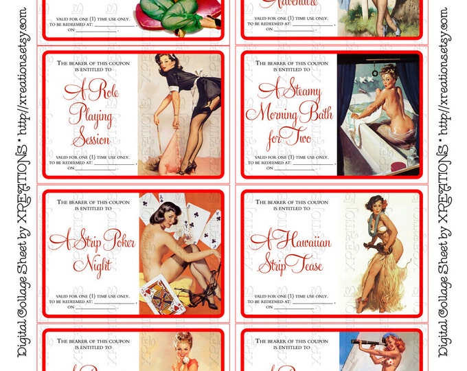 Hot and Sexy Valentine Hot and Sexy Love Coupons Pinup Themed in ATC / ACEO card size