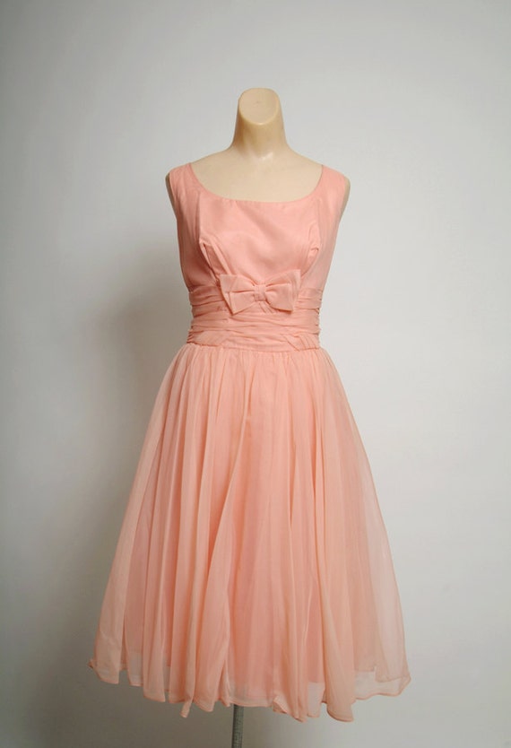 50s Peach Prom Dress / Vintage Full Skirt Formal Rockabilly