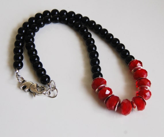 Items similar to Black And Red Beaded Statement Necklace on Etsy