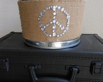 PEACE sign BUCKET 5 Qt Handpainted Ready To SHIP magazines bucket, storage bucket/shabby chic bucket
