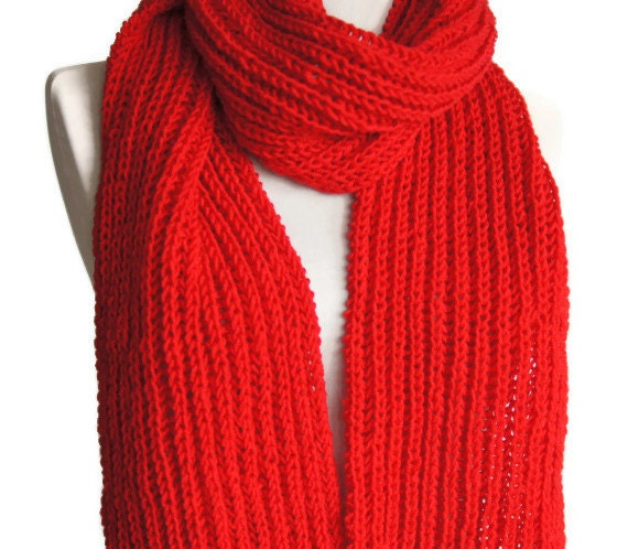 Red Scarf Winter Knitted Scarf Red Knit Scarf Women Scarf