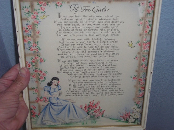 Vintage Framed Poem IF for Girls Hallmark Motto J.P. McEvoy