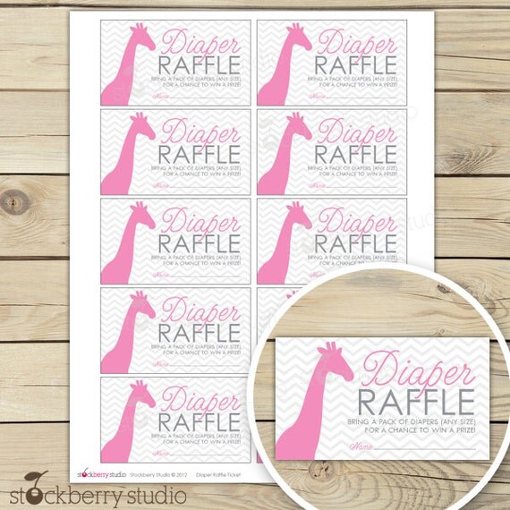 Pink and Gray Chevron Giraffe Baby Shower Diaper Raffle Tickets - Instant Download Il_570xn