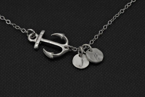 Items similar to Personalized Sideways Anchor Necklace, SILVER Anchor ...