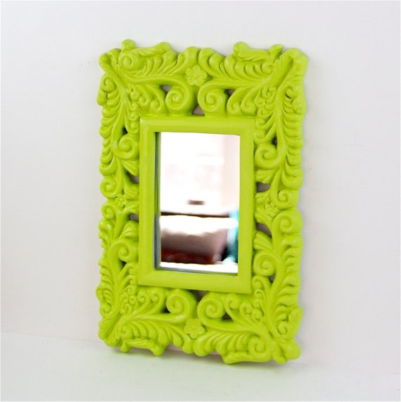 Items similar to Lime Green Wall Mirror Ornate Colorful Modern