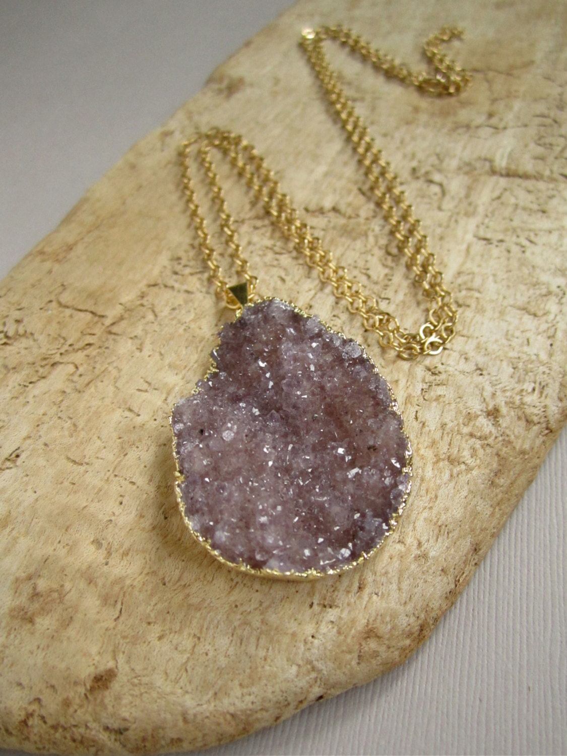 Large Druzy Necklace Drusy Quartz Pendant 14K by julianneblumlo