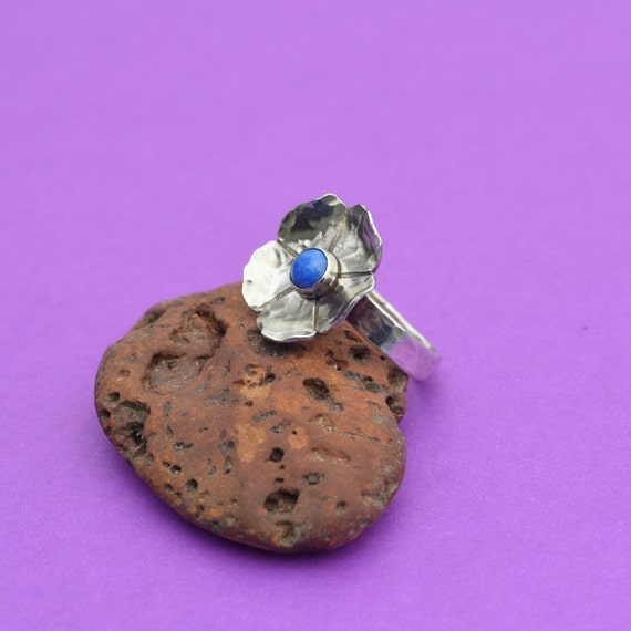Sterling Silver Forget-Me-Not Ring with Denim Lapis