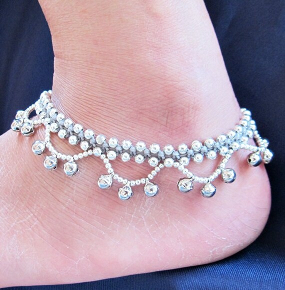 Silver Plated Beaded Ring Ring Ankle Bracelet
