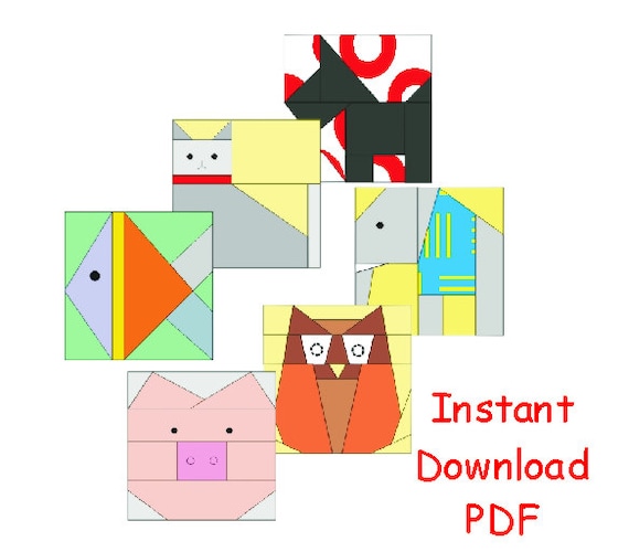 Animals Set of six paper pieced Pattern quilt by RightPatterns