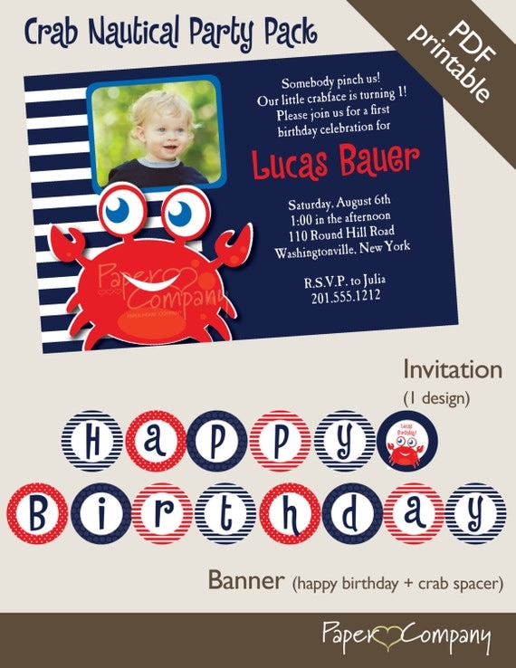 CRAB Nautical First Birthday Birthday Party Package, diy, printable Il_570xn